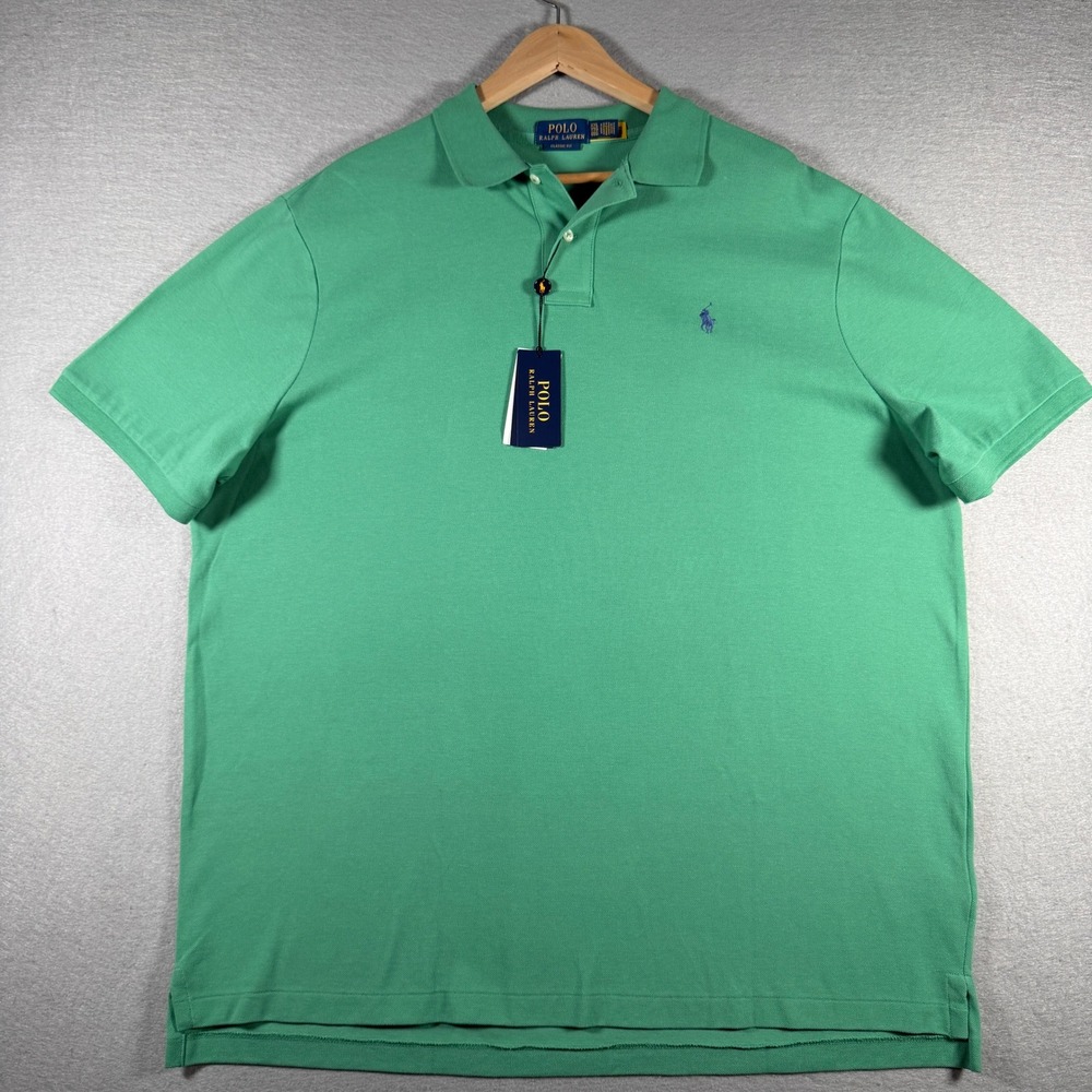 Polo Ralph Lauren Men XXL Classic Fit Green Cotton Pique Polo Shirt 710534735450